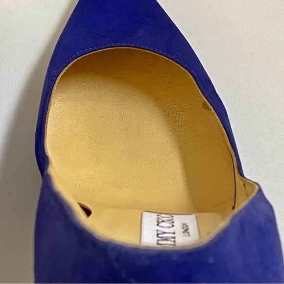 JIMMY CHOO BRIGHT BLUE SUEDE ANOUK POINTY TOE HEELS 120mm PUMPS - Picture 7 of 11